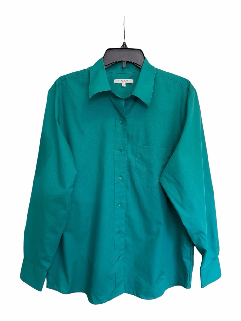 Foxcroft Wrinkle Free Green Button Front Career Blouse Size 14 Classic Shirt - Picture 6 of 8